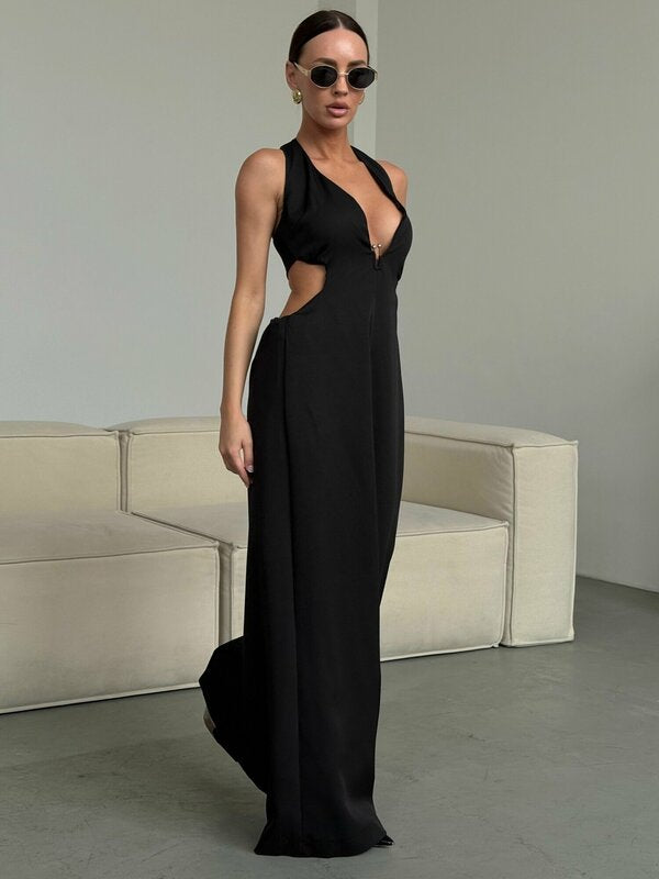 Macacão de Pernas Largas com Detalhes Vazados | Mode Féminine